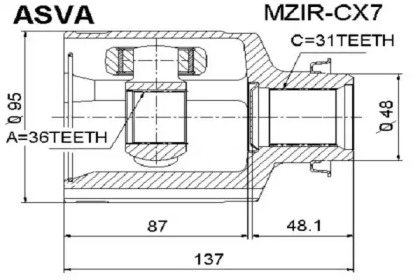 ШРУС ВНУТРЕННИЙ ПРАВЫЙ 36X48X31 (MAZDA CX-7 ER 2006-2012) mzircx7 asva