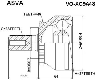 ШРУС НАРУЖНЫЙ 27X56.7X36 (VOLVO XC90 2003-) voxc9a48 asva