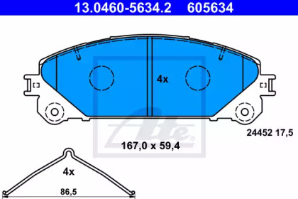 колодки гальмівні дискові, к-кт передні LEXUS RX 3 13046056342 ate