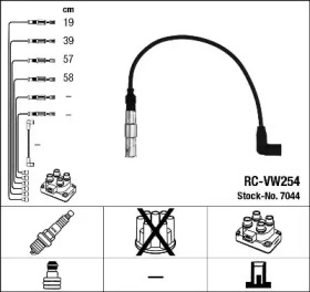 7044 Комплект ізольованих проводів для свічок запалення RC-VW254 7044 ngk